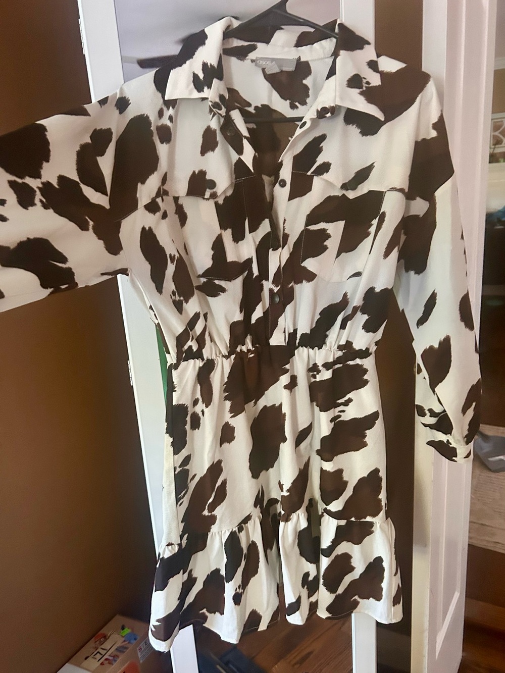 ASOS Black and White Cow Print Mini Shirt Dress, 4, NWOT